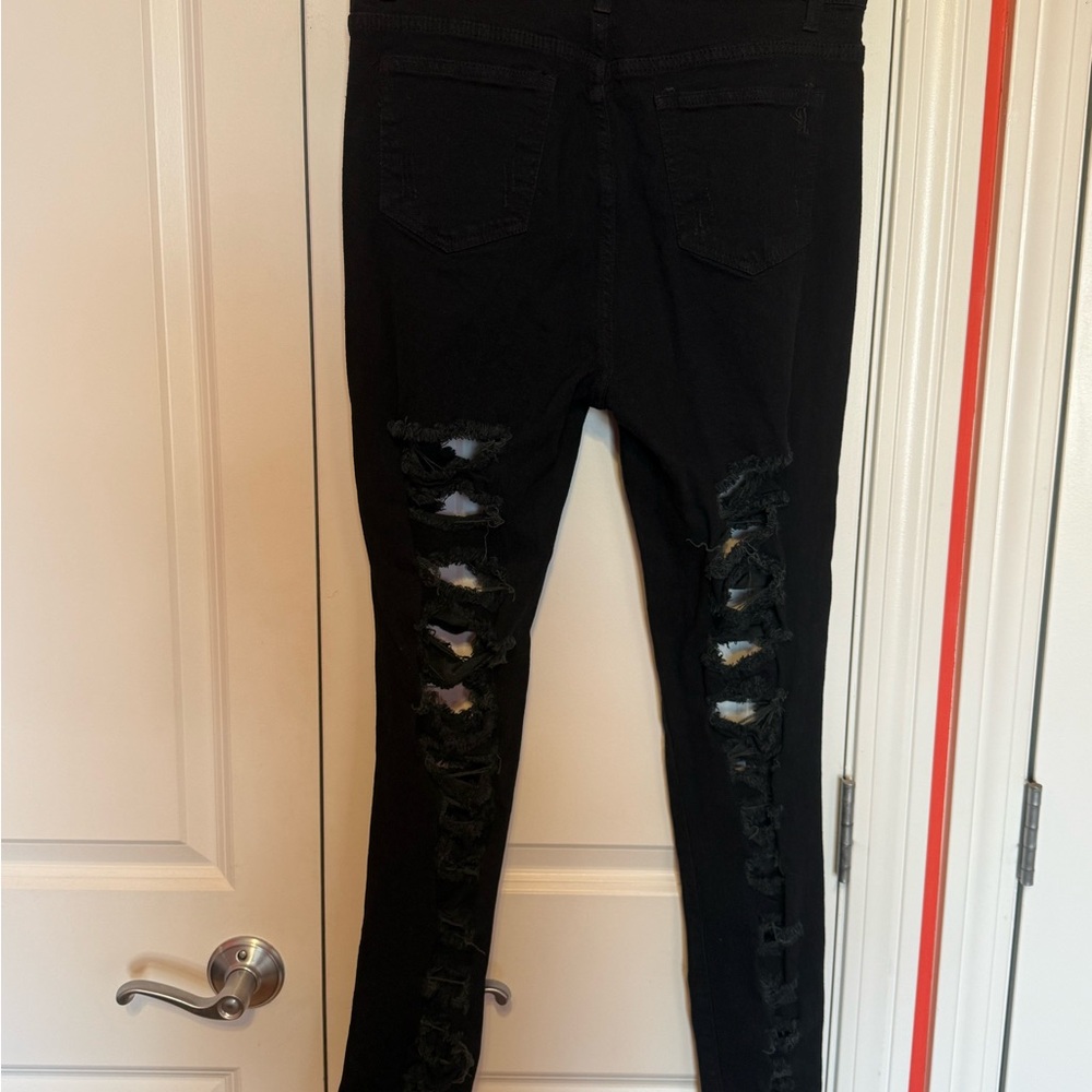 VIP Black Ripped Denim with Silver Button - Picture 2 of 8